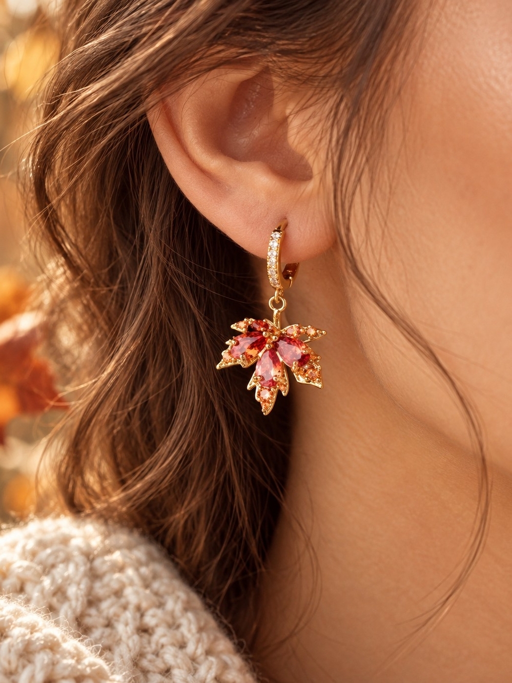 ANTHROPOLOGIE BOHO AUTUMN MAPLE LEAF EARRINGS